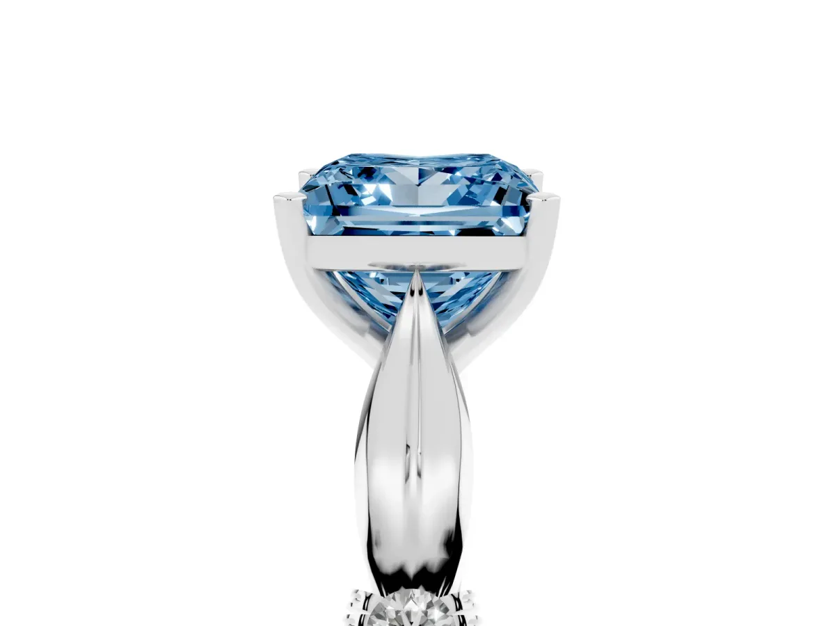 Fancy Blue Princess Cut Solitaire Diamond Twisted Band with Four-Prong Setting Platinum