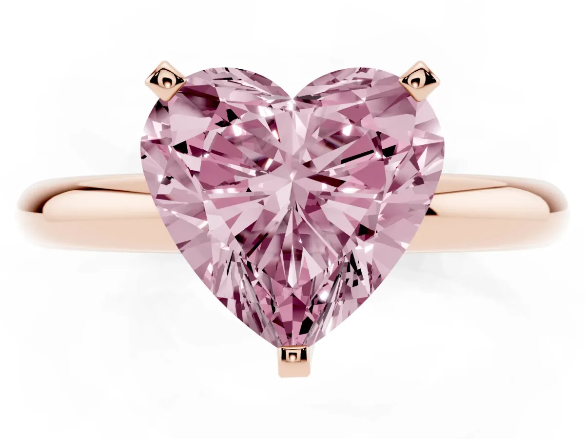 Fancy Pink Heart Cut Diamond Solitaire Engagement Ring with Round Band and Four-Prong Setting Rose gold