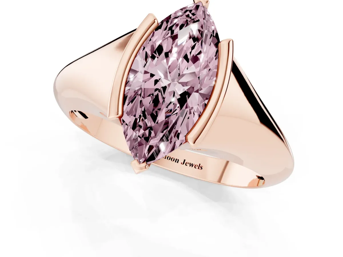 Fancy Pink Marquise Cut Solitaire Tension Set Diamond Ring Rose gold