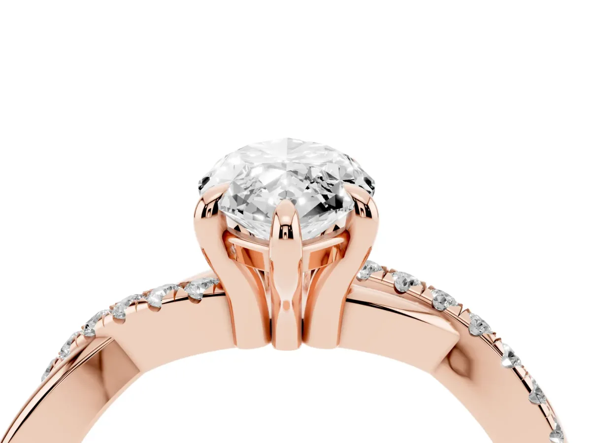 Marquise Cut Cut Diamond Twist Band Solitaire with Prong Setting Rose gold