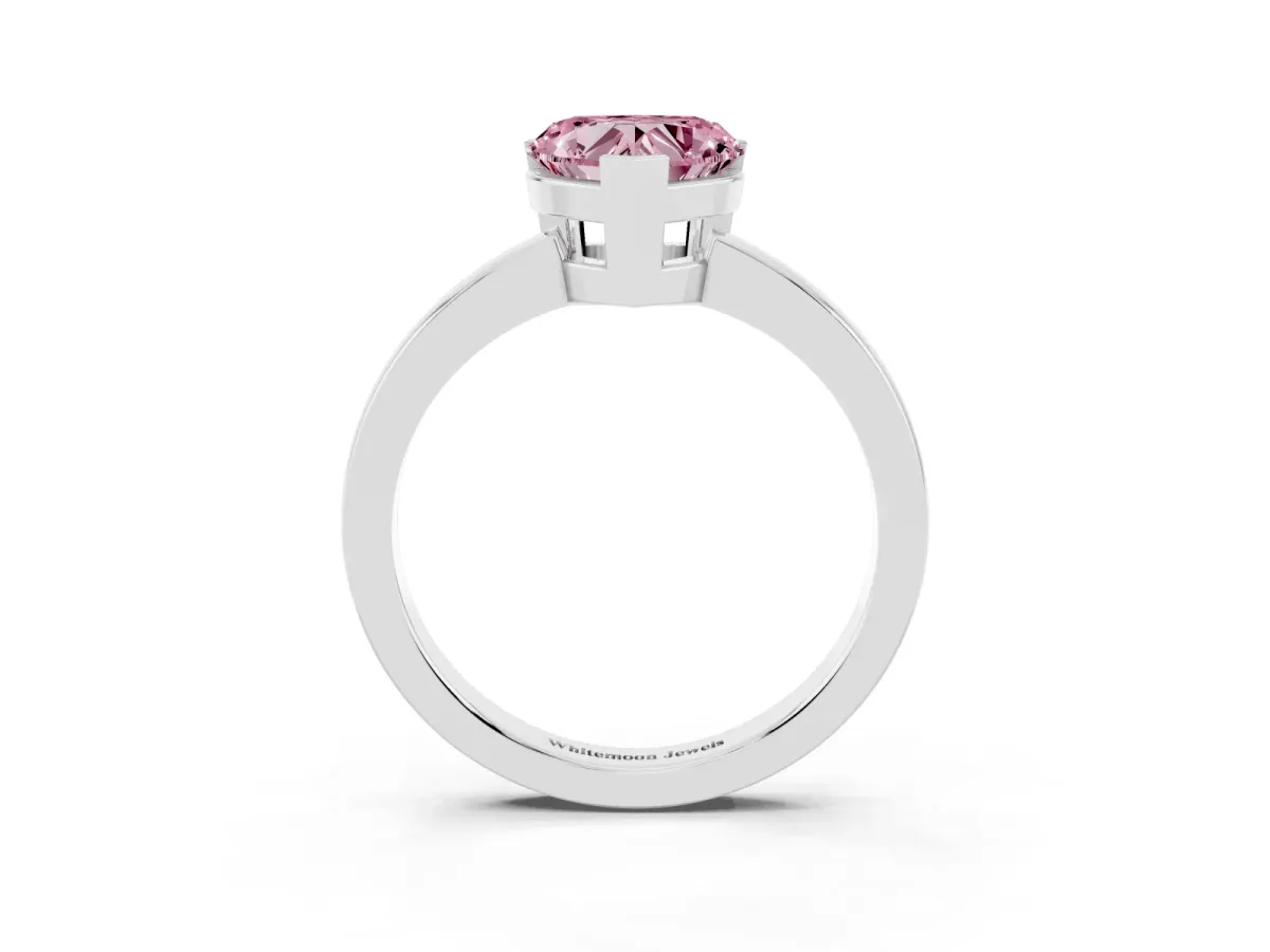 Fancy Pink Heart Cut Cut Solitaire Ring with Four-Prong Setting and Classic Band Silver