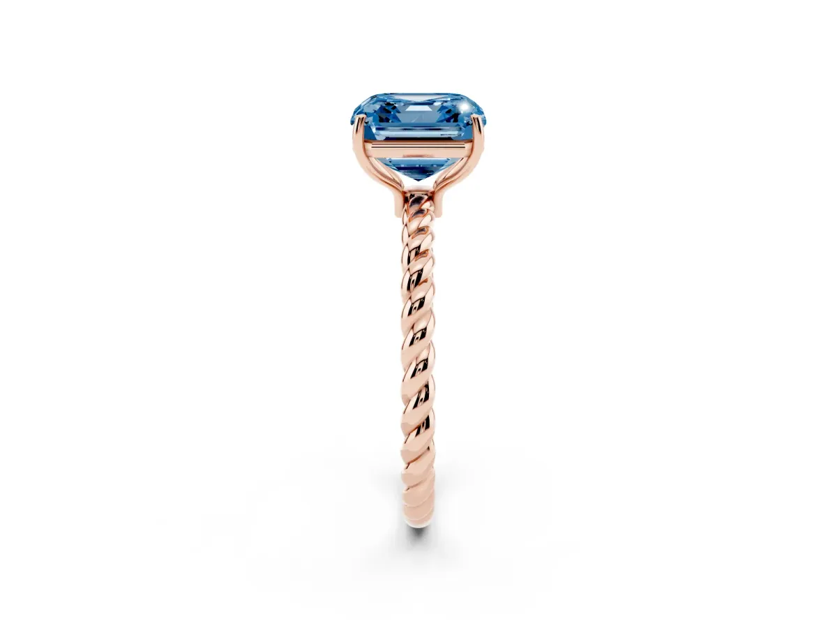 Fancy Blue Asscher Cut Solitaire Twisted Band 4-Prong Ring Rose gold
