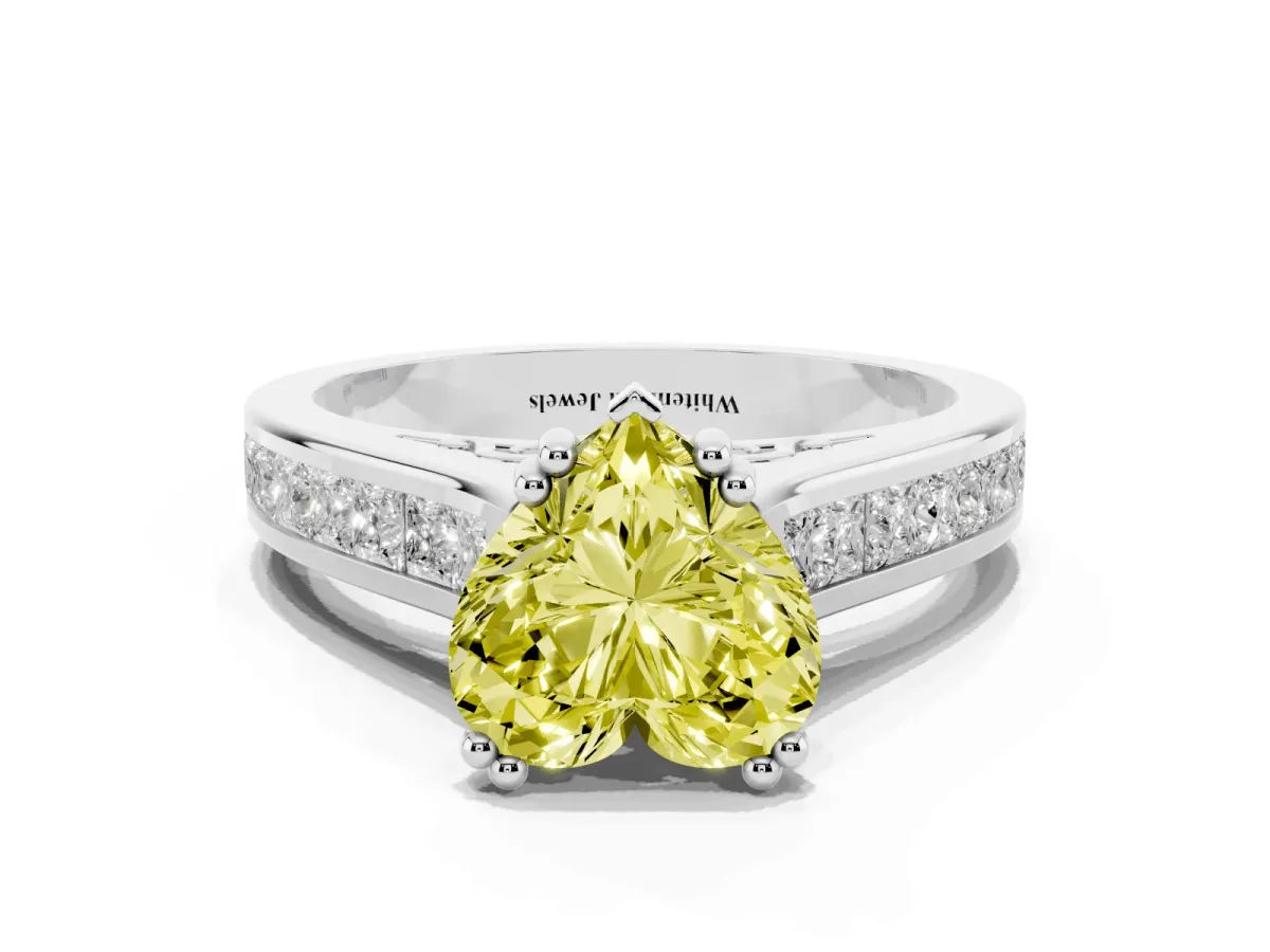 Fancy Yellow Heart Cut Cut Channel Set Solitaire Engagement Ring with Prong Setting Silver