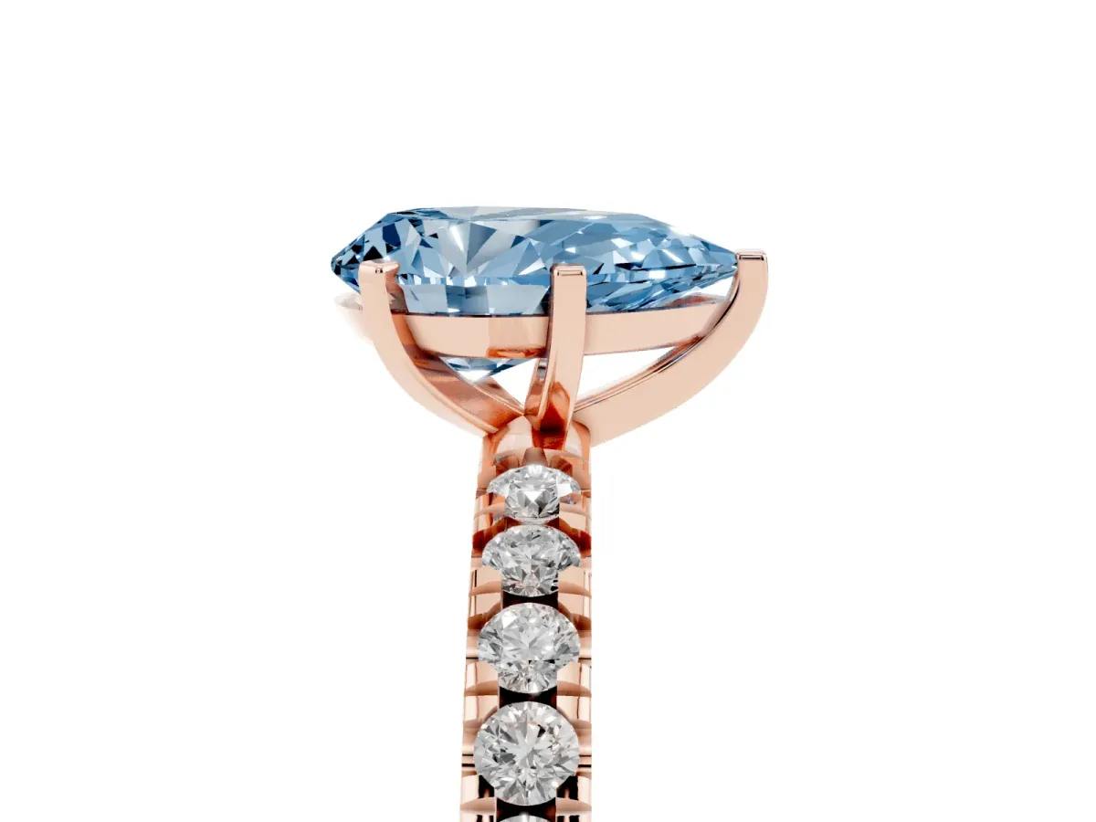 Fancy Blue Pear Cut Diamond Pavé Band Solitaire with Four-Prong Setting Rose gold
