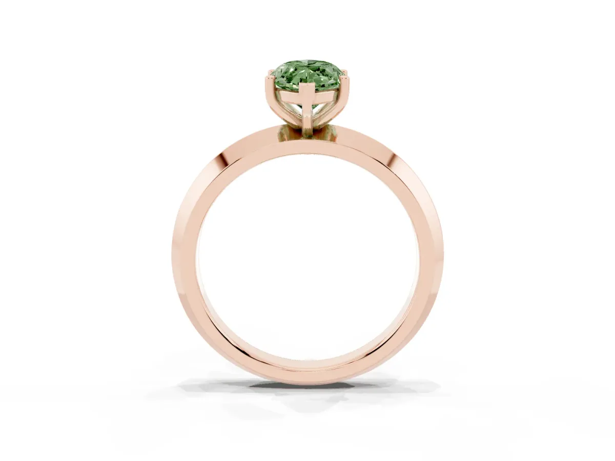 Fancy Green Marquise Cut Cut Solitaire Engagement Ring with Flat Band and Four-Prong Setting Rose gold