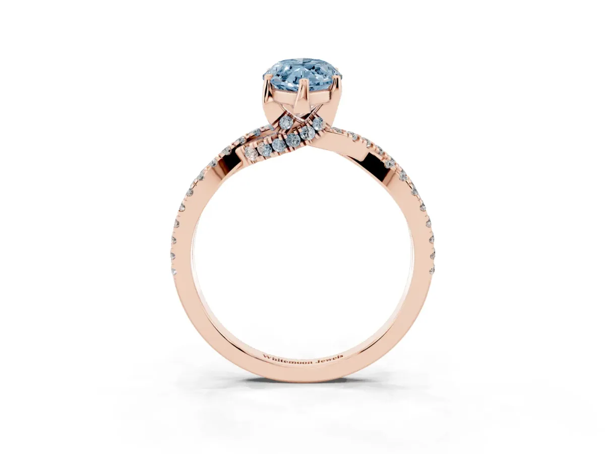 Fancy Blue Marquise Cut Solitaire Twist Pave Diamond Engagement Ring with Prong Setting Rose gold