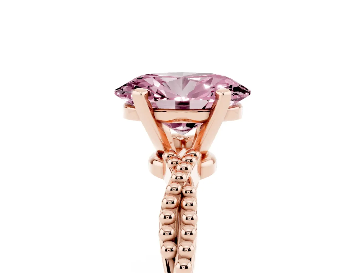 Fancy Pink Oval Cut Solitaire Twisted Band with Bead Prong Setting Rose gold