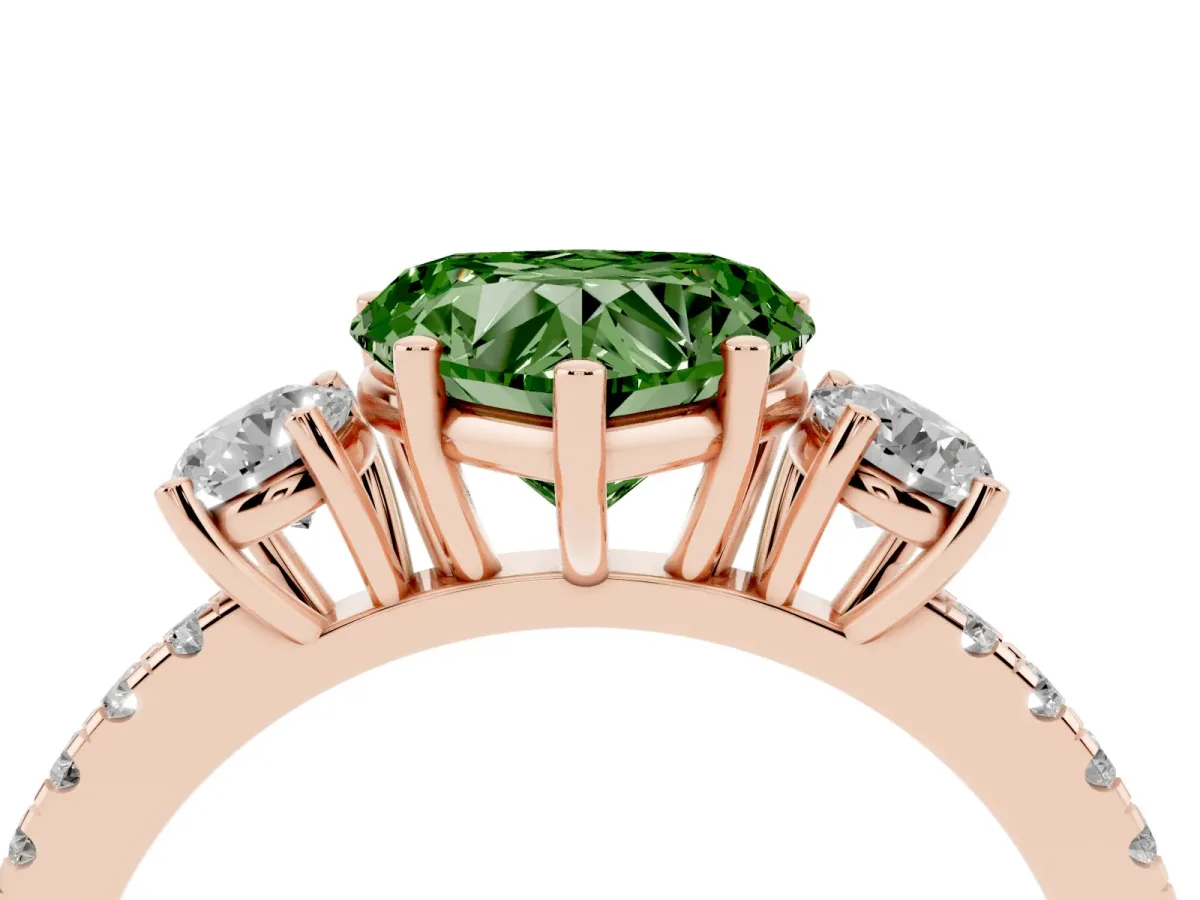 Fancy Green Three-Stone Heart Cut Cut Diamond Pavé Band with Prong Setting Rose gold
