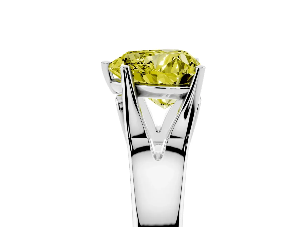 Fancy Yellow Heart Cut Solitaire Diamond Ring with Cathedral Band and Four-Prong Setting Silver
