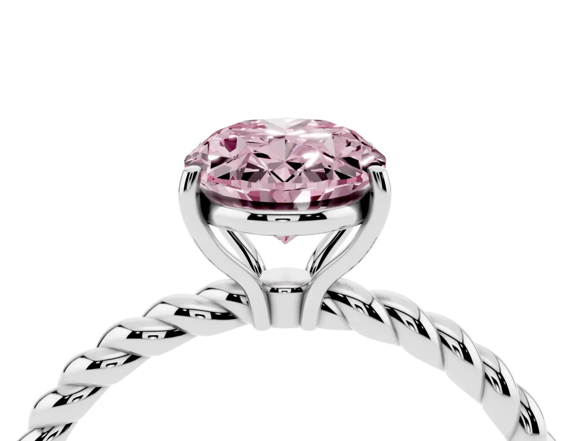 Fancy Pink Oval Cut Solitaire Twist Band Ring with Four-Prong Setting White gold
