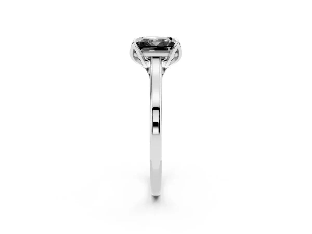 Fancy Black Princess Cut Diamond Solitaire Ring with Flower Prong Setting and Classic Band Silver