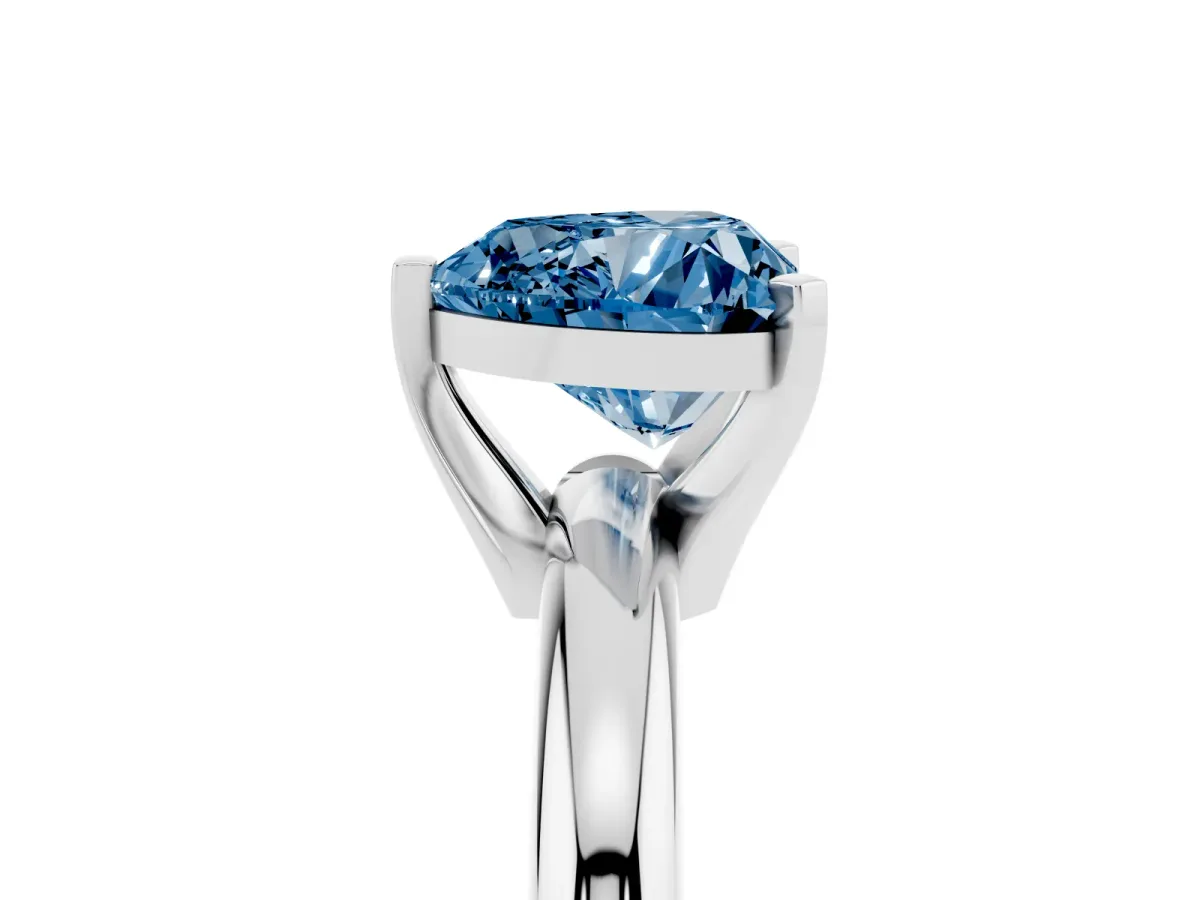 Fancy Blue Heart Cut Diamond Solitaire Engagement Ring with Round Band and Four-Prong Setting White gold