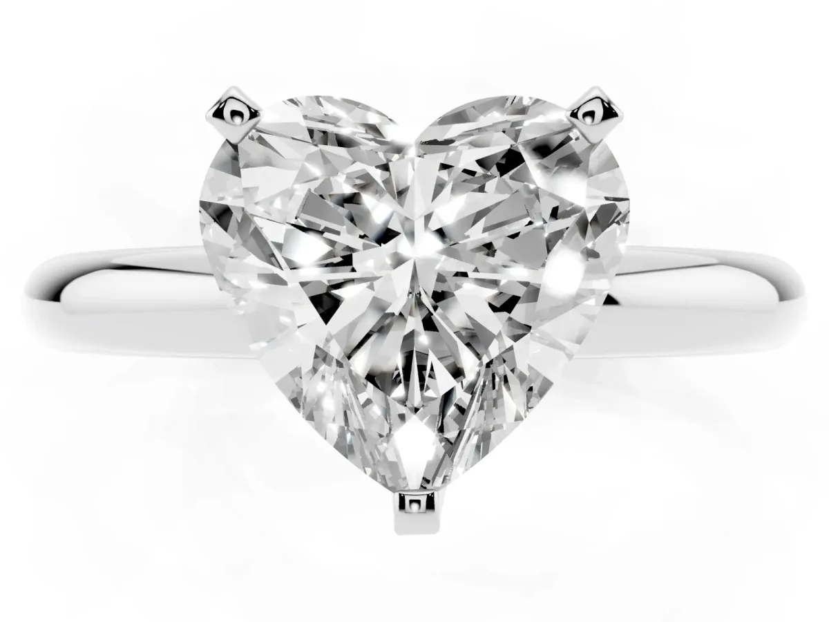 Heart Cut Diamond Solitaire Engagement Ring with Round Band and Four-Prong Setting Platinum