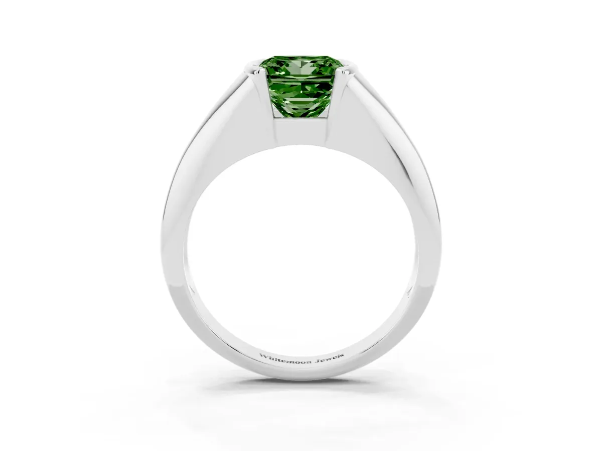 Fancy Green Princess Cut Solitaire Tension Set Diamond Ring Silver
