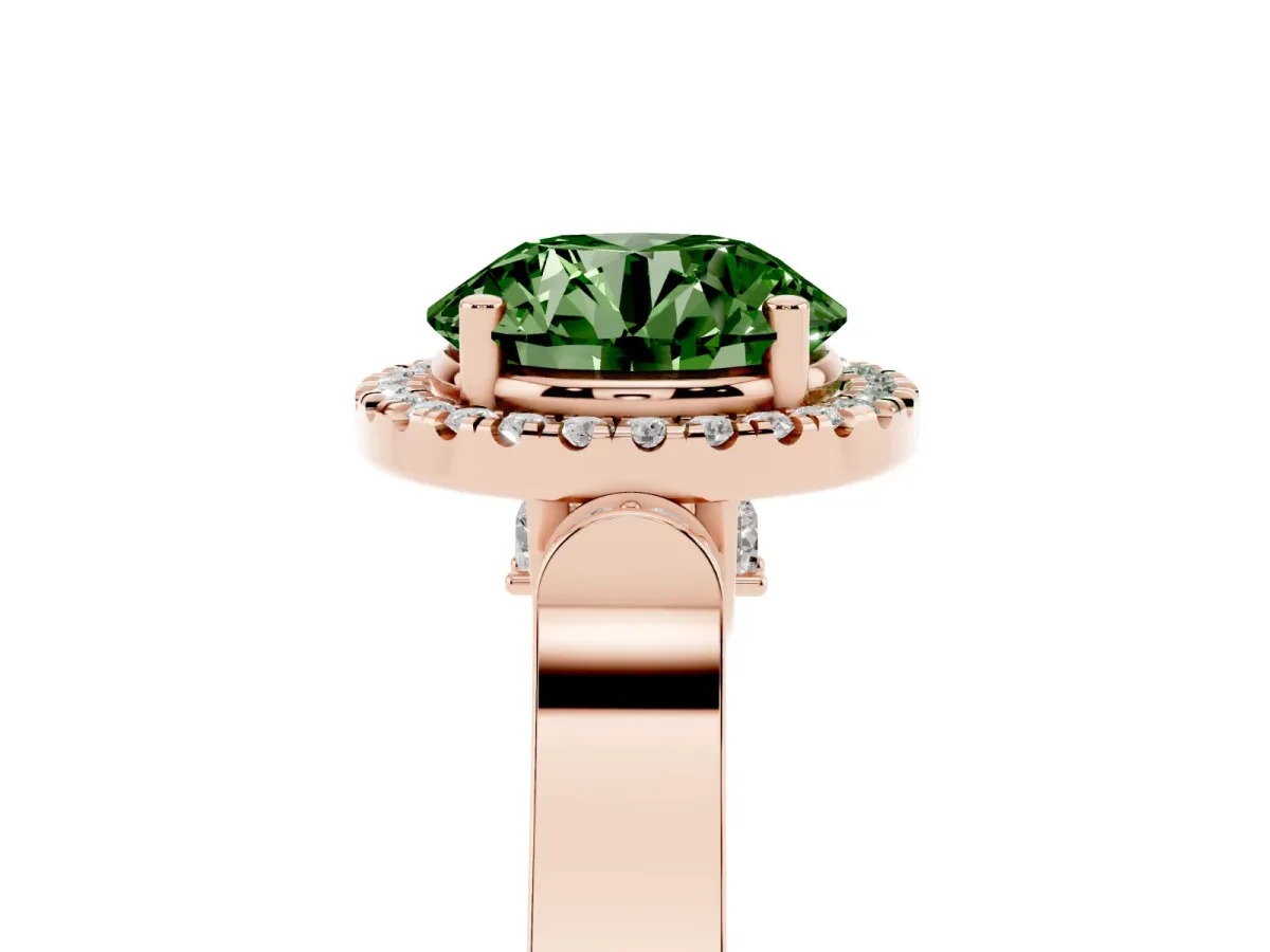 Fancy Green Round Cut Halo Pave Split Shank Prong Setting Ring Rose gold