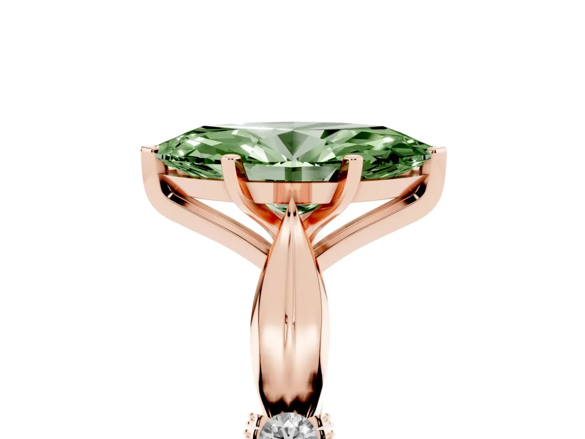 Fancy Green Marquise Cut Solitaire Diamond Twisted Band with Four-Prong Setting Rose gold