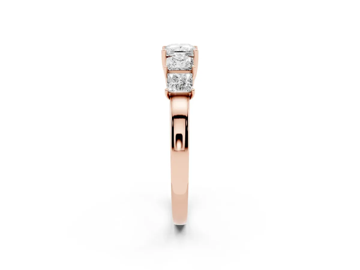 Princess Cut Five-Stone Diamond Ring with Classic Prong Setting Rose gold