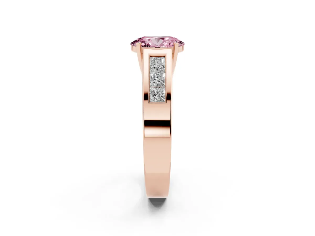 Fancy Pink Oval Cut Cut Channel Set Solitaire Ring with Four-Prong Setting Rose gold