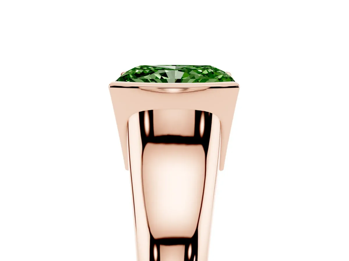Fancy Green Radiant Cut Solitaire Tension Set Diamond Ring with Split Shank Band Rose gold