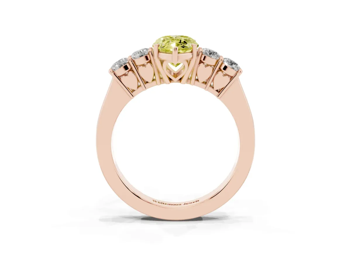 Fancy Yellow Marquise Cut Cut Diamond Five-Stone Prong Set White Gold Ring Rose gold
