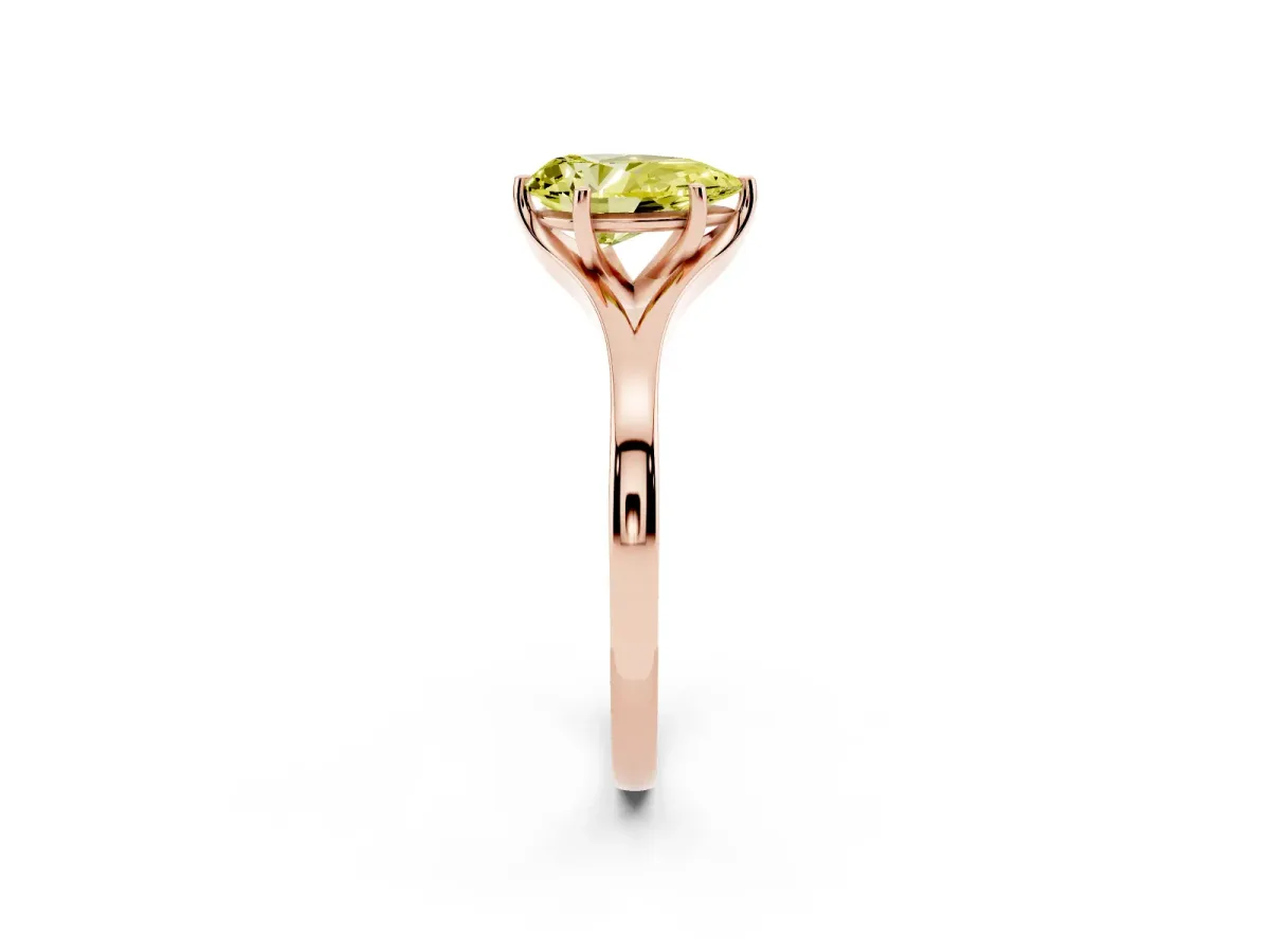 Fancy Yellow Pear Cut Solitaire Diamond Ring with Six-Prong Setting and Tapered Band Rose gold