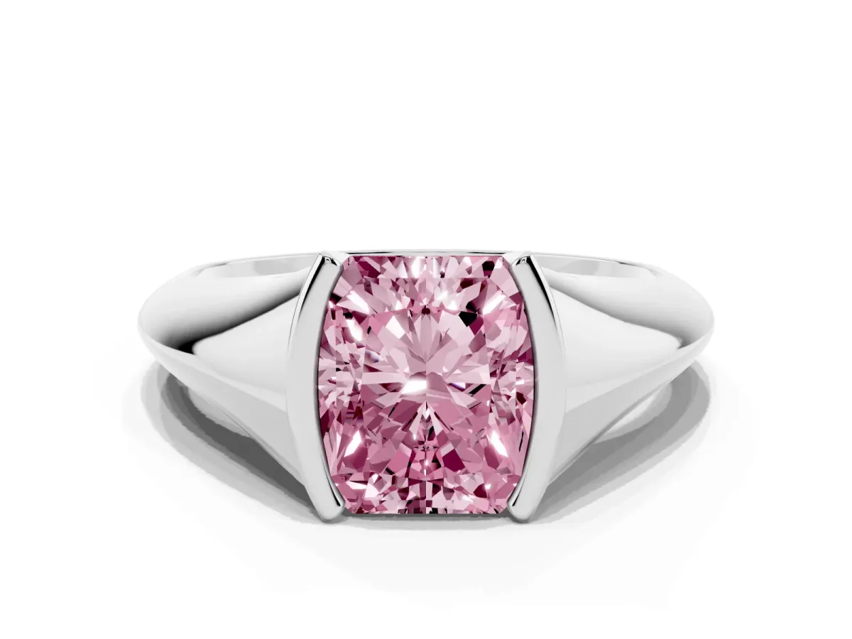 Fancy Pink Radiant Cut Solitaire Tension Set Diamond Ring Platinum