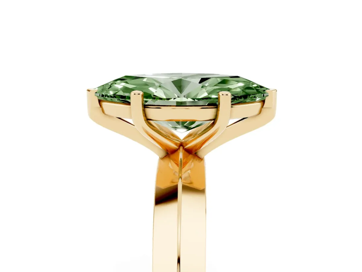 Fancy Green Marquise Cut Cut Solitaire Engagement Ring with Flat Band and Four-Prong Setting Yellow gold