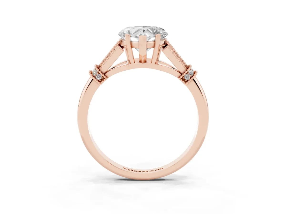 Heart Cut Diamond Solitaire Ring with Floral Filigree and Pave Accents Rose gold