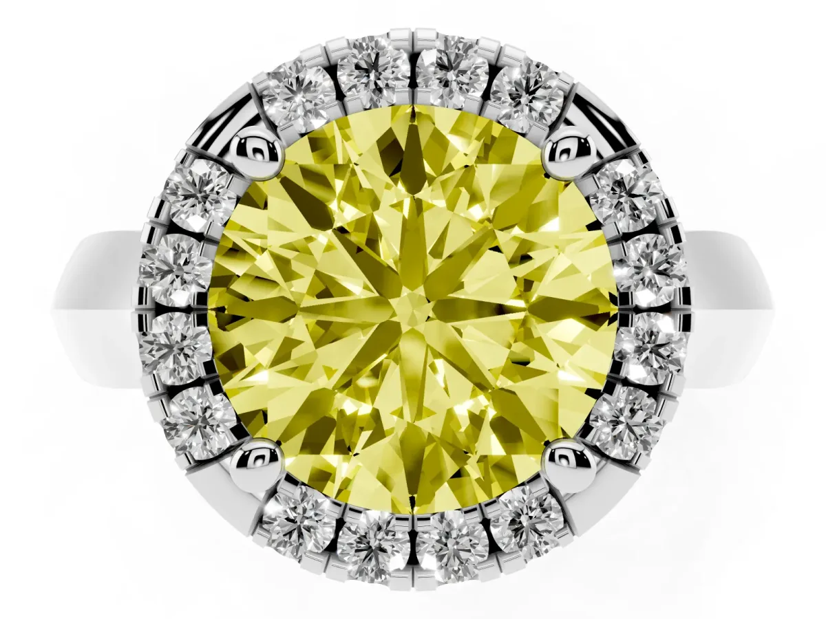 Fancy Yellow Round Cut Cut Halo Solitaire Engagement Ring with Square Band and Four-Prong Setting Silver