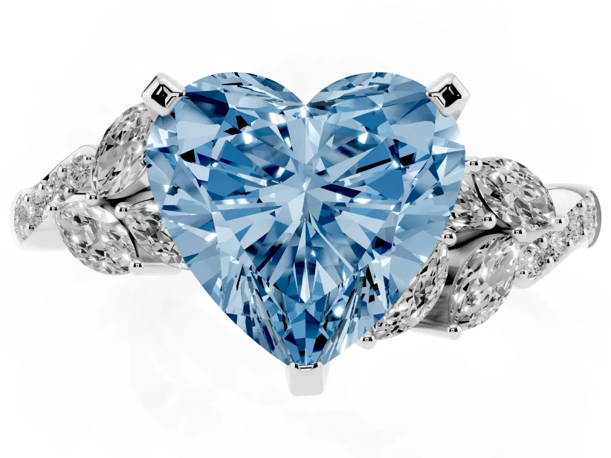 Fancy Blue Heart Cut Solitaire Marquise Twist Band with Six-Prong Setting Silver