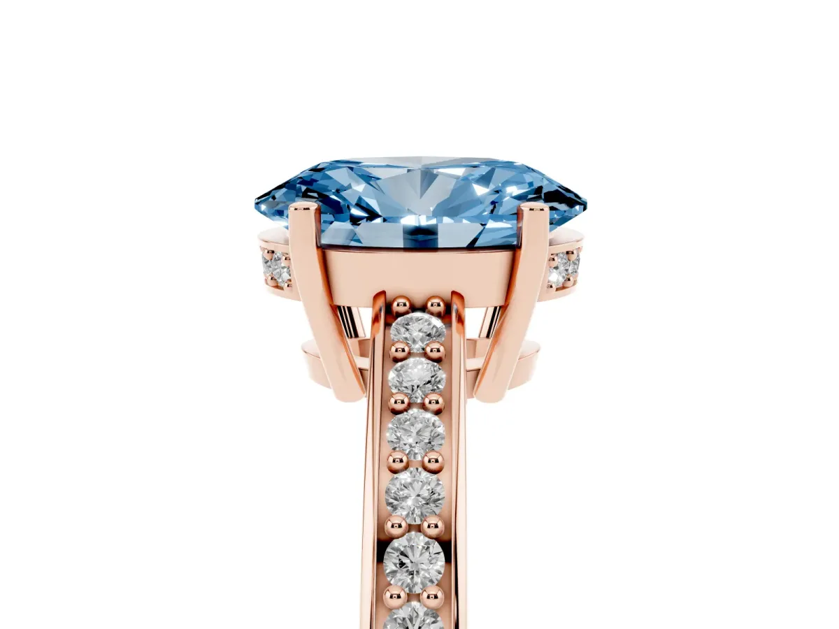 Fancy Blue Oval Cut Solitaire Pavé Band Prong Setting Ring Rose gold