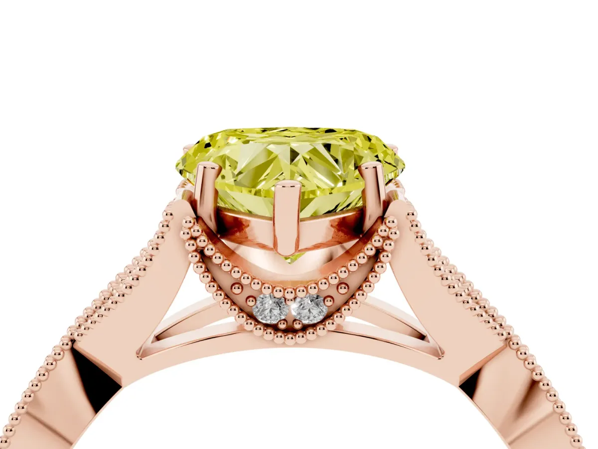 Fancy Yellow Heart Cut Cut Diamond Twisted Band with Milgrain Pave Setting and Four-Prong Setting Rose gold