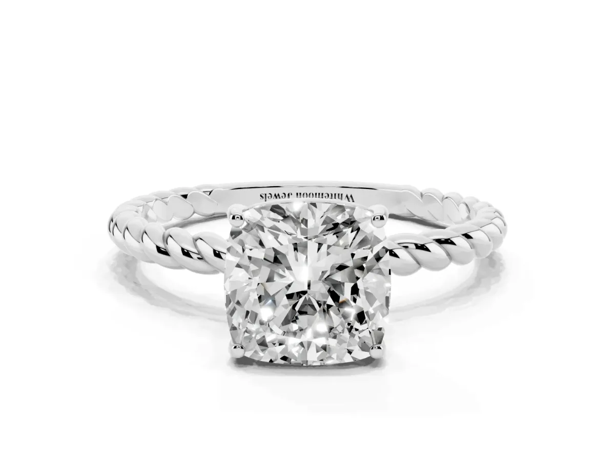 Cushion Cut Solitaire Twisted Band 4-Prong Ring White gold