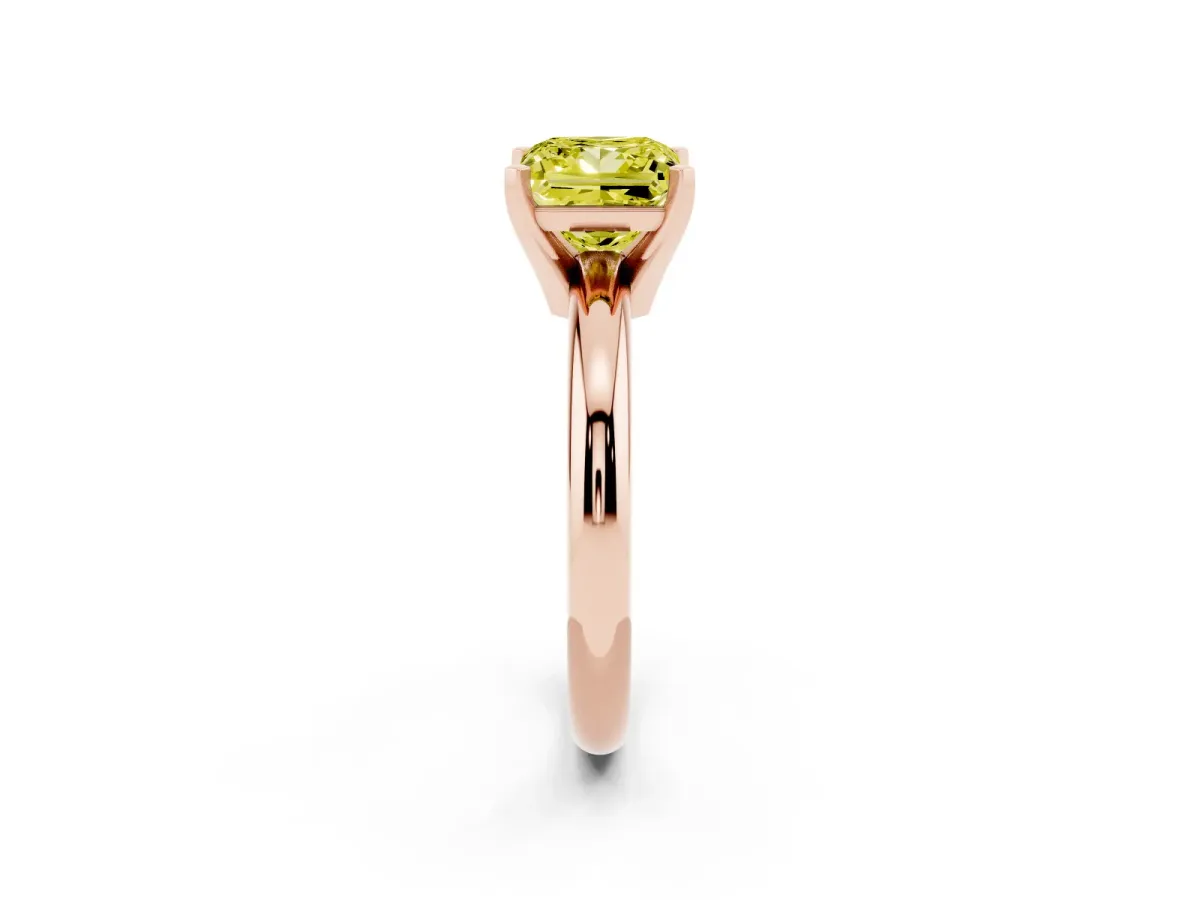Fancy Yellow Princess Cut Diamond Solitaire Engagement Ring with Round Band and Four-Prong Setting Rose gold