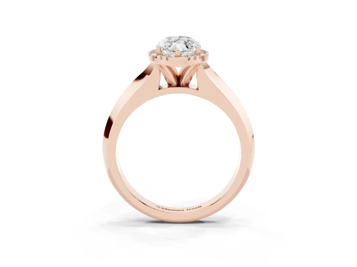 Marquise Cut Halo Diamond Ring with Cathedral Band and Four-Prong Setting Rose gold