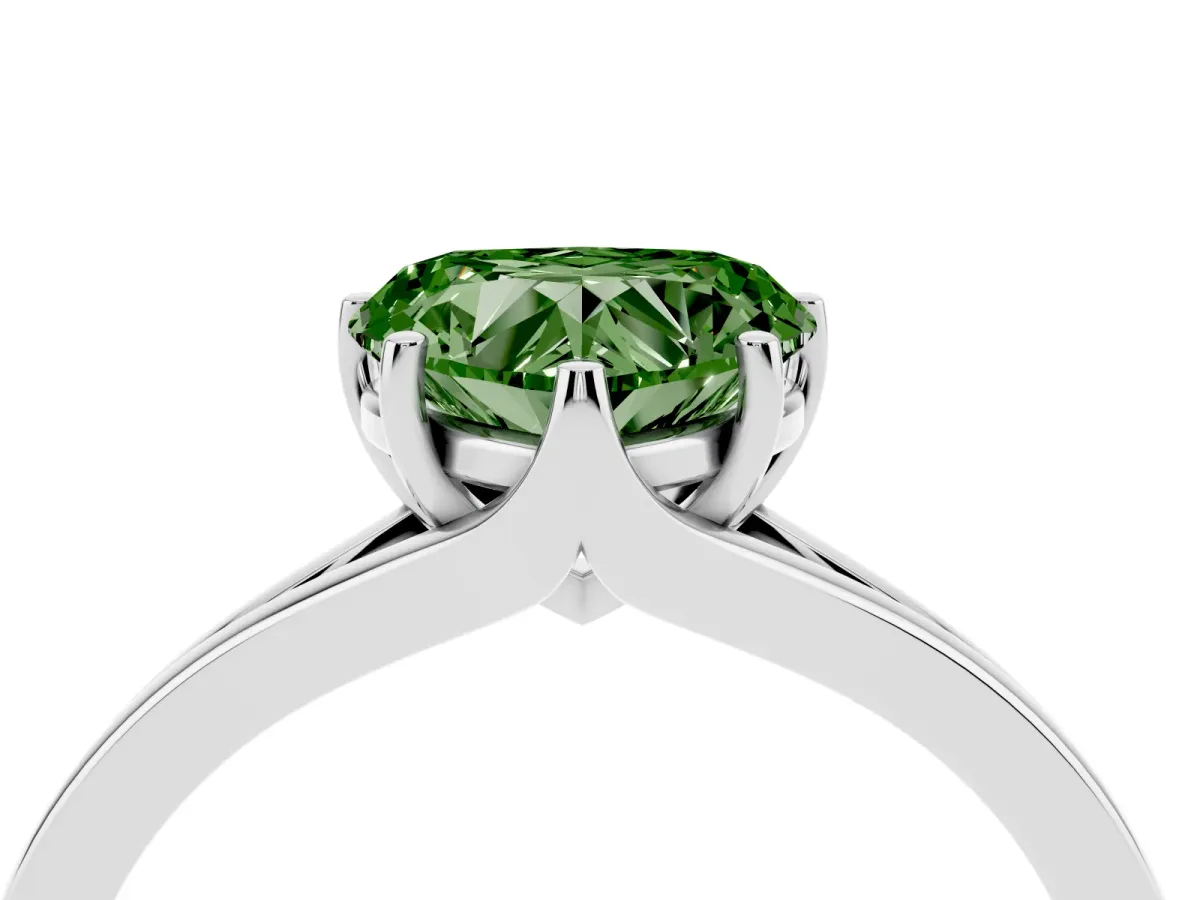 Fancy Green Heart Cut Solitaire Diamond Ring with Six-Prong Setting and Tapered Band Platinum
