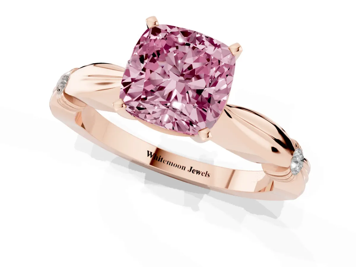 Fancy Pink Cushion Cut Solitaire Diamond Twisted Band with Four-Prong Setting Rose gold