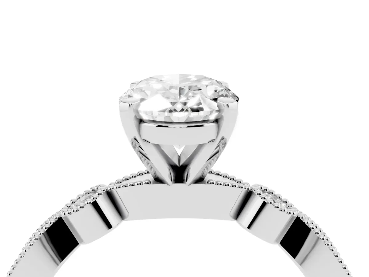 Oval Cut Milgrain Bezel Diamond Engagement Ring with Solitaire Prong Setting Platinum