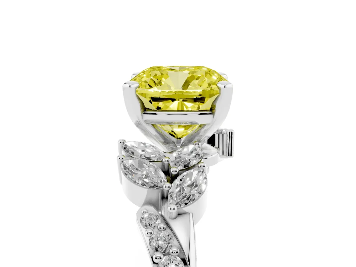 Fancy Yellow Cushion Cut Solitaire Marquise Twist Band with Six-Prong Setting Silver
