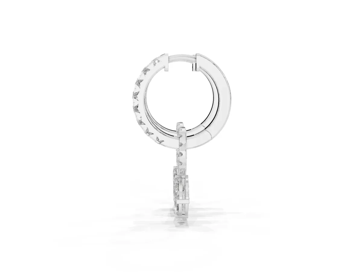 Round and Marquise Diamond Huggie Drop Earrings Silver