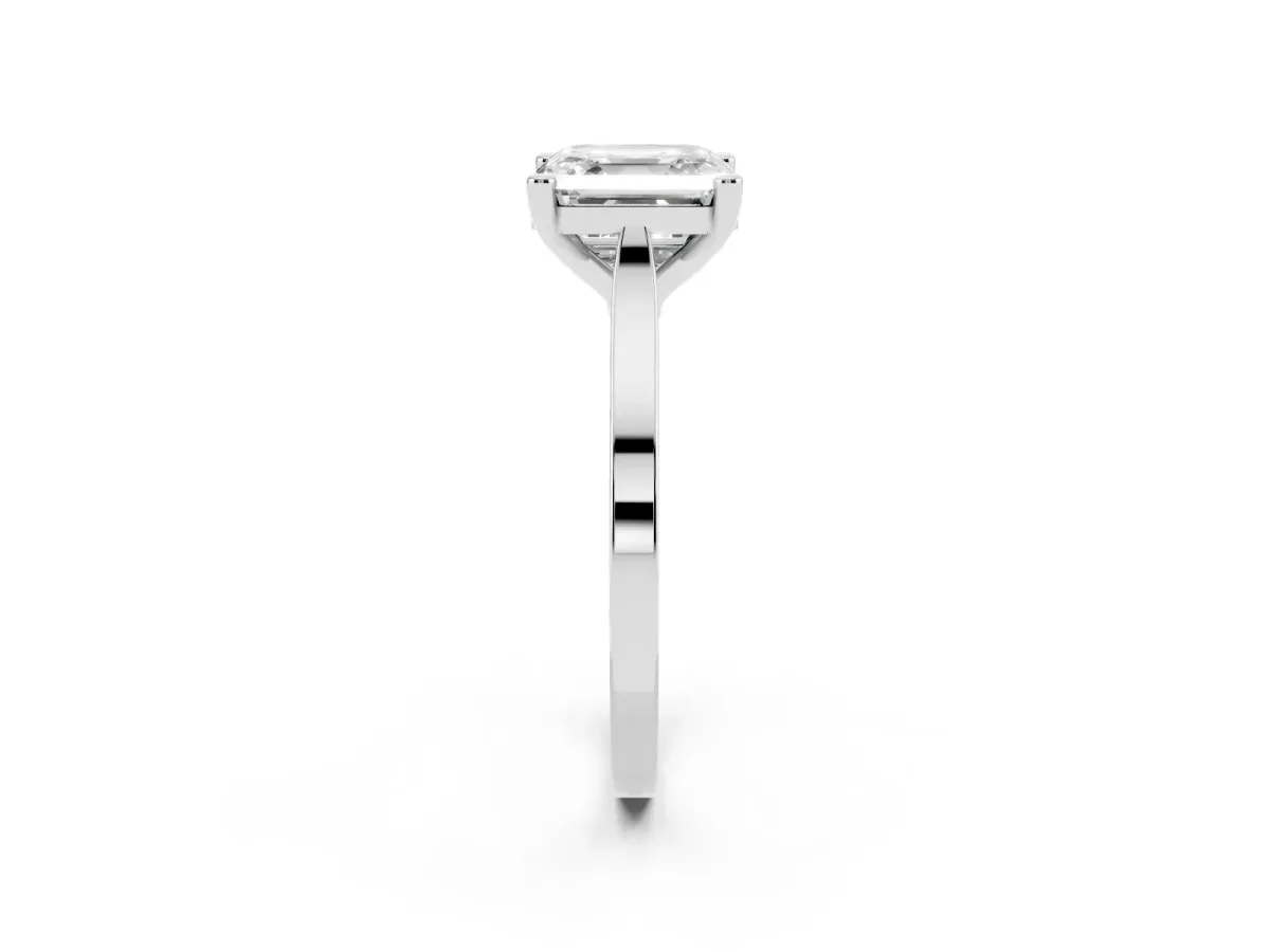 Asscher Cut Solitaire Diamond Ring with Four-Prong Setting and Tapered Band White gold