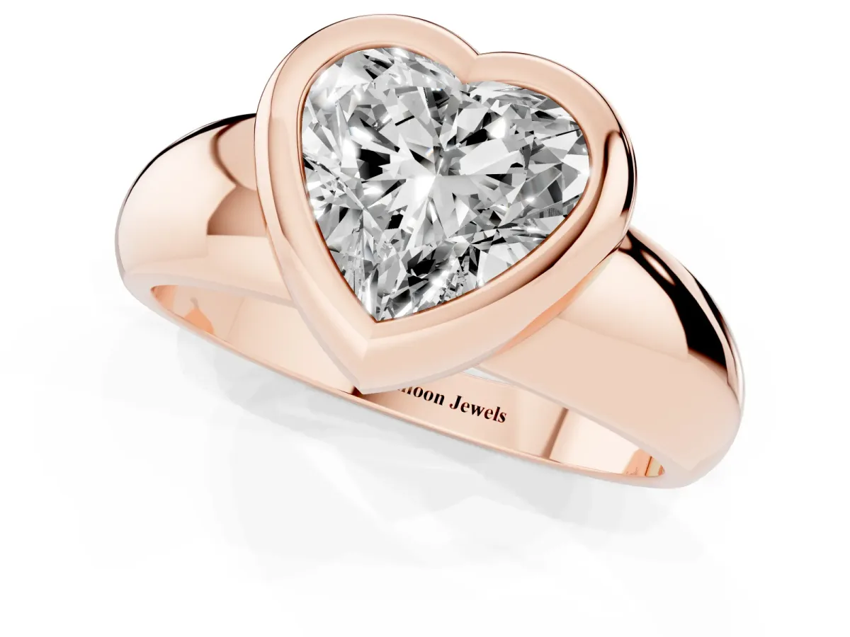 Bezel Set Heart Cut Solitaire Ring with Wide Band Rose gold