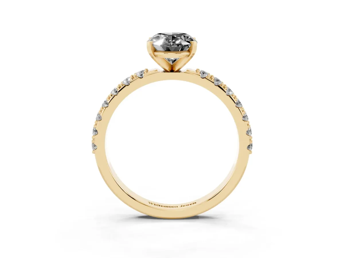 Fancy Black Oval Cut Diamond Solitaire Pavé Band with Four-Prong Setting Yellow gold