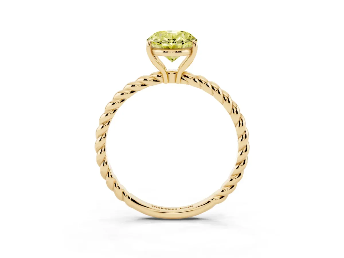 Fancy Yellow Oval Cut Solitaire Twisted Band 4-Prong Ring Yellow gold
