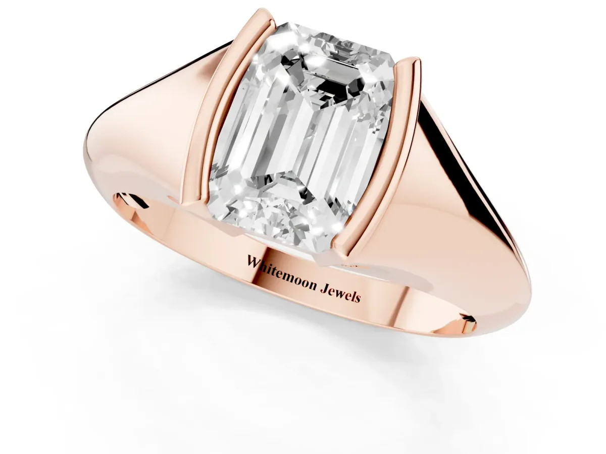 Emerald Cut Solitaire Tension Set Diamond Ring Rose gold