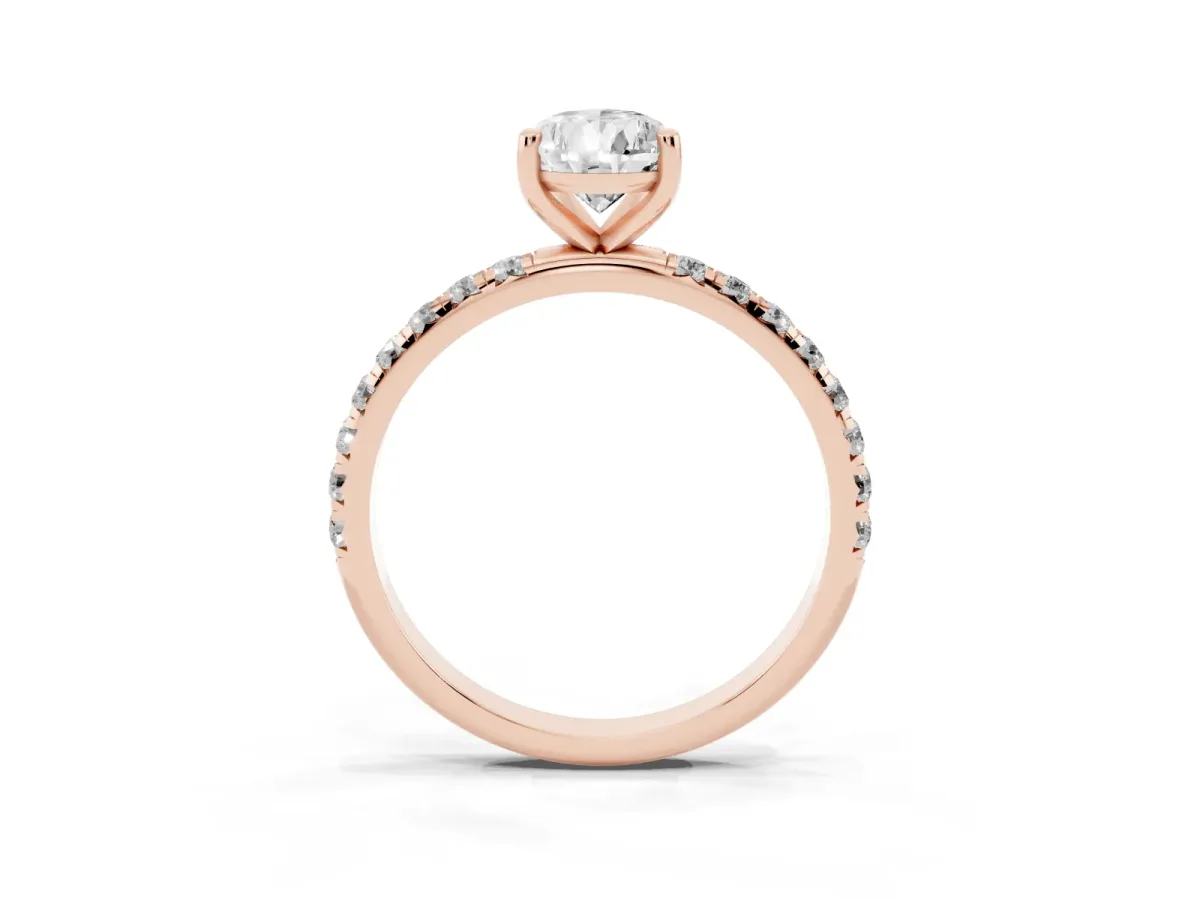 Pear Cut Cut Diamond Solitaire Ring with Micro Pave Band and Four Prong Setting Rose gold