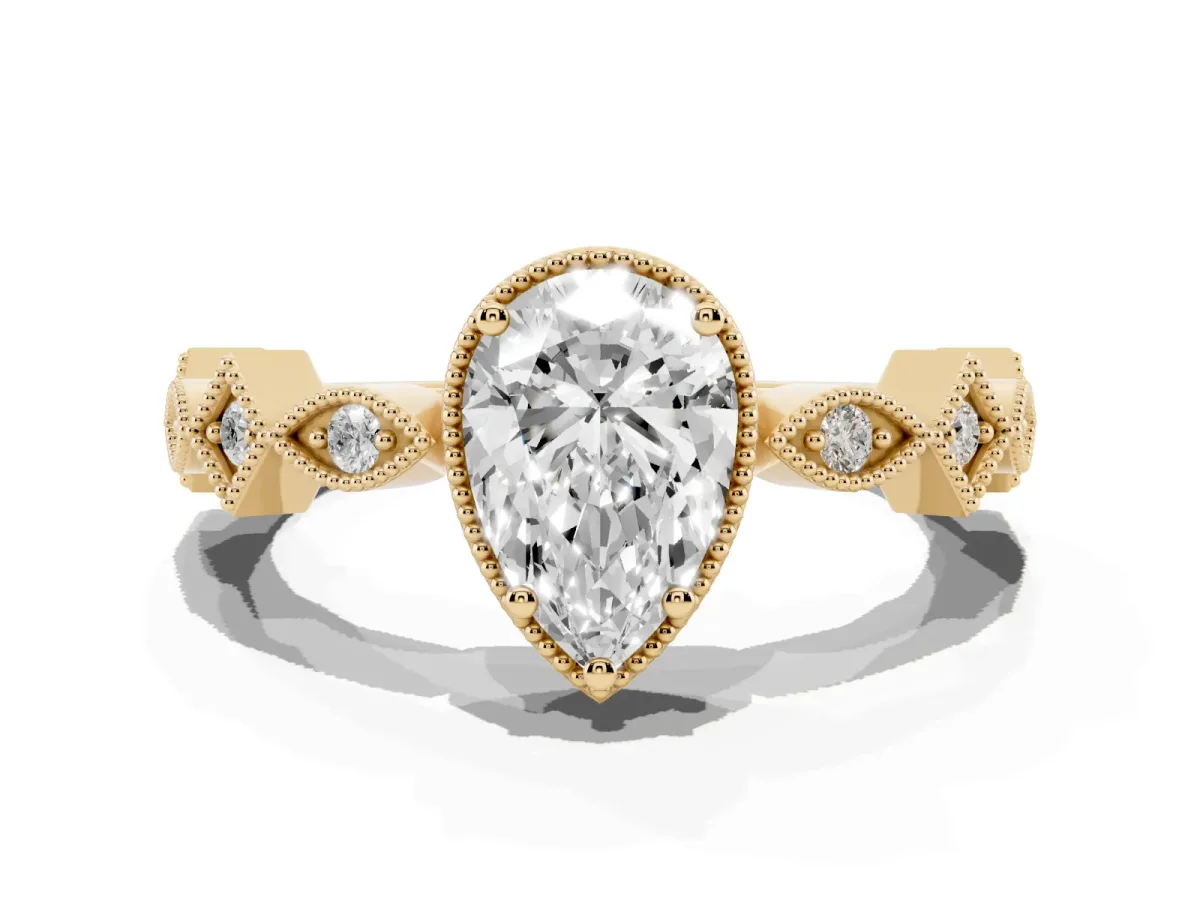Pear Cut Milgrain Marquise Diamond Twist Band Ring Yellow gold