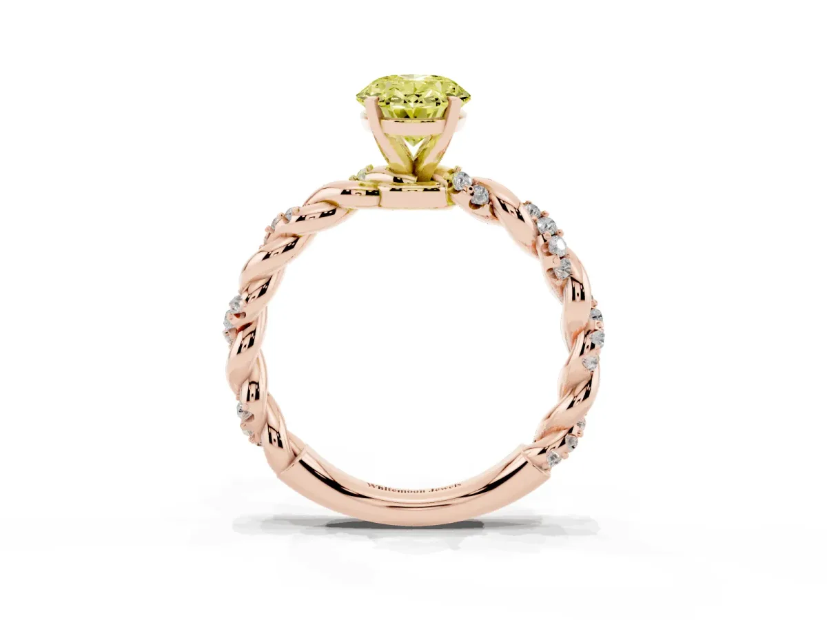 Fancy Yellow Oval Cut Diamond Solitaire Ring with Twisted Band and Pavé Accents Rose gold