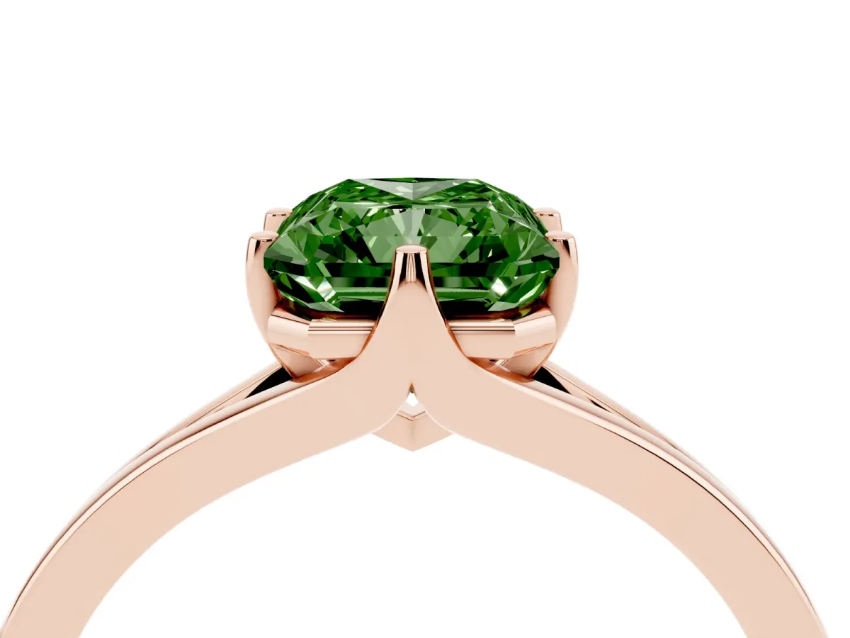 Fancy Green Radiant Cut Solitaire Diamond Ring with Six-Prong Setting and Tapered Band Rose gold