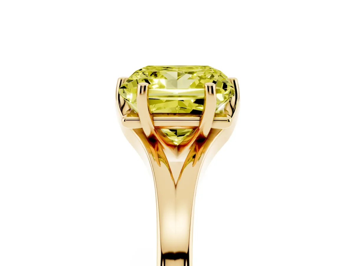 Fancy Yellow Princess Cut Solitaire Diamond Ring with Six-Prong Setting and Tapered Band Yellow gold